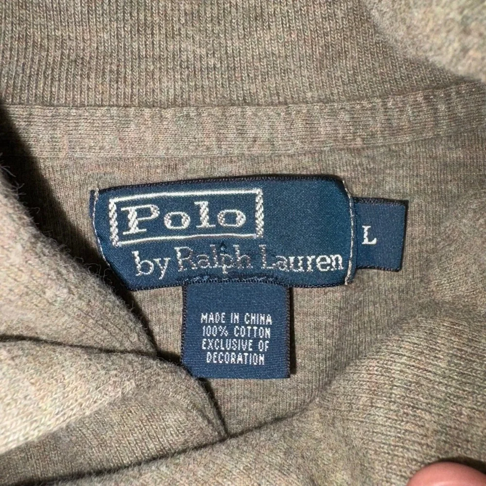 POLO RALPH LAUREN Shawl Collar Pullover Mens L Brown Cotton Button Sweater‎